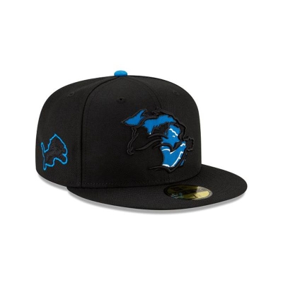 Black Detroit Lions Hat - New Era NFL State Logo Reflect 59FIFTY Fitted Caps USA4107583